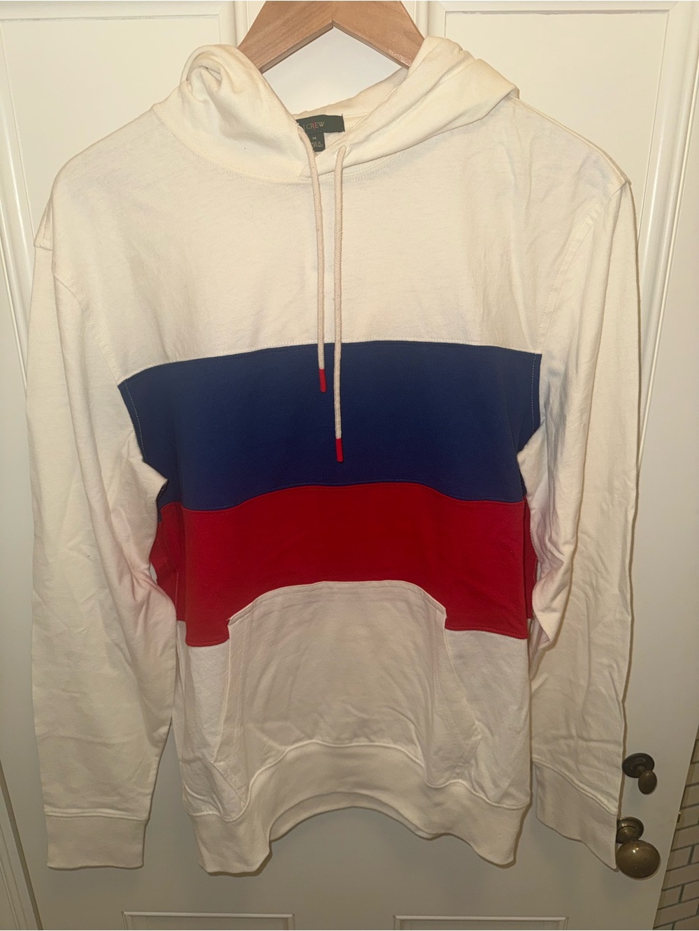 J. Crew White Hoodie with Blue and Red Chest Panels